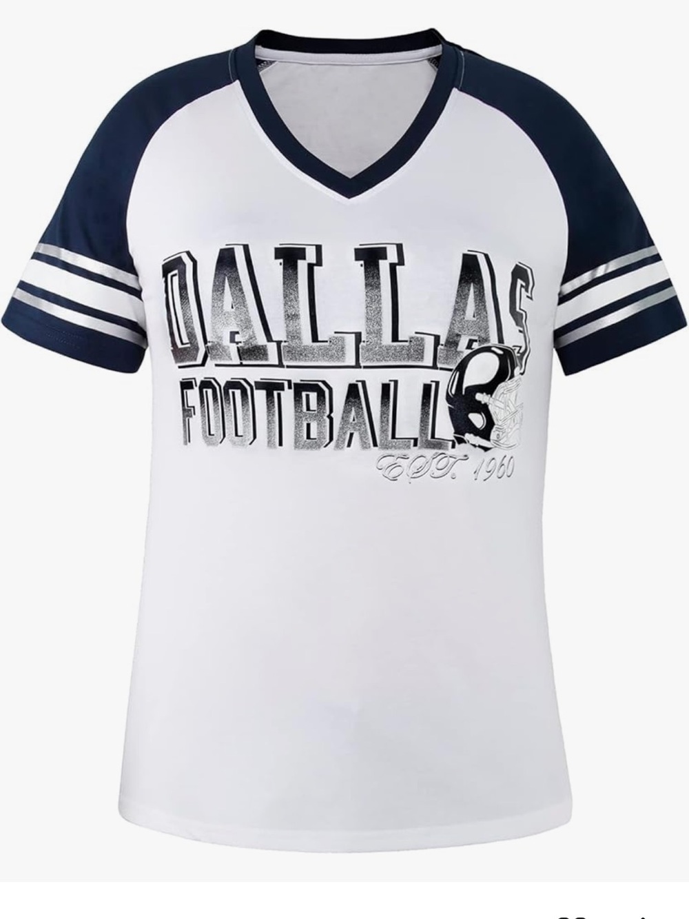NWT Dallas Cowboys NFL White V-Neck Raglan Tee with Navy Sleeves and Stripes XL